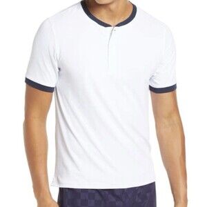 Rhone Ringer Henley Shirt Mens Large White Performance Athletic Stretch